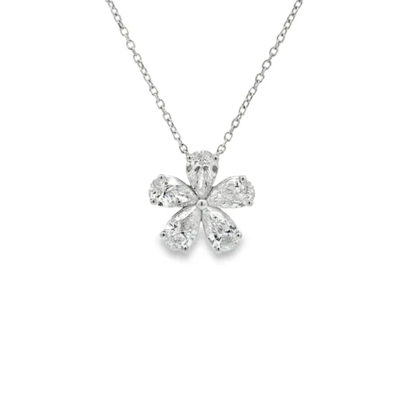 Pear Diamond Flower Necklace