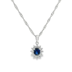 Sapphire Halo Pendant Necklace