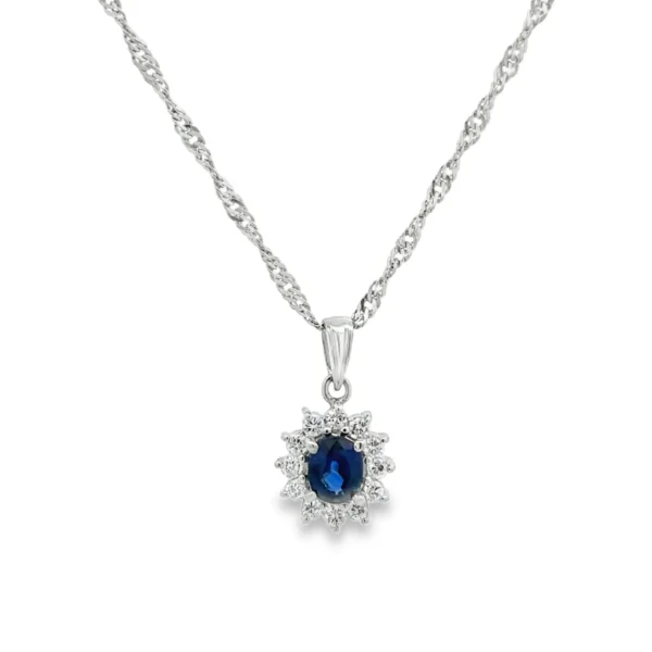 Sapphire Halo Pendant Necklace