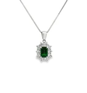 Emerald Halo Pendant Necklace