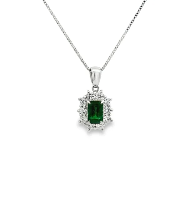 Emerald Halo Pendant Necklace