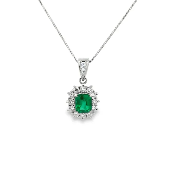 Emerald Halo Pendant Necklace