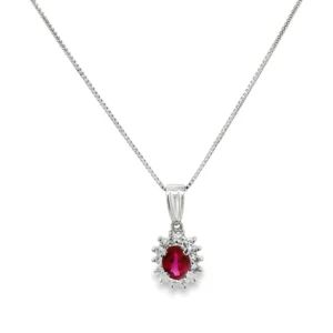 Oval Ruby Halo Necklace