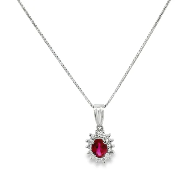 Oval Ruby Halo Necklace