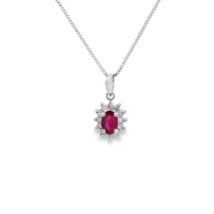 Oval Ruby Halo Necklace