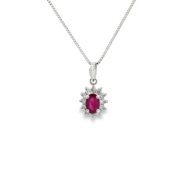 Oval Ruby Halo Necklace