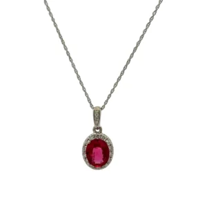 Oval Ruby Halo Necklace