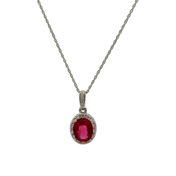 Oval Ruby Halo Necklace