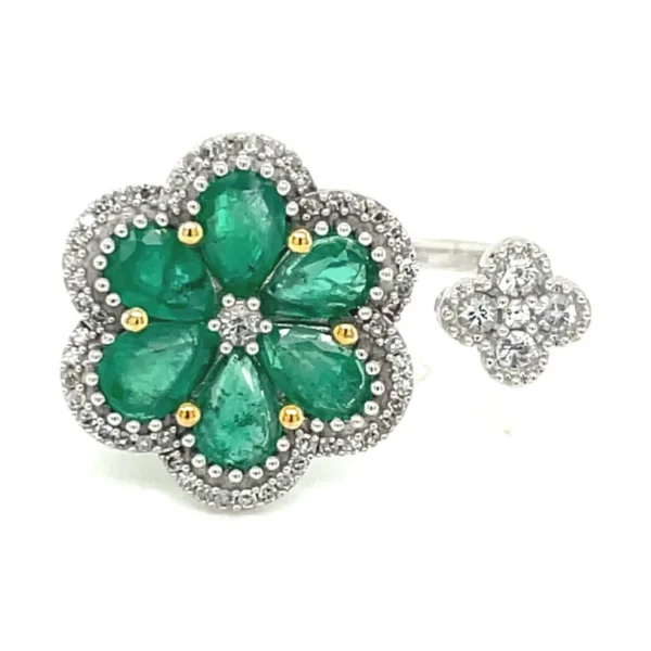 Floral Emerald Diamond Ring