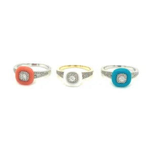 Enamel Diamond Cushion Ring