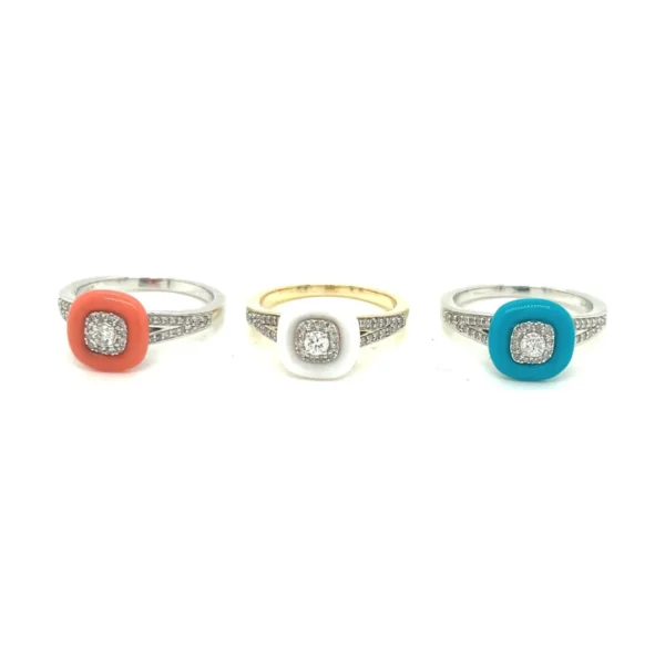 Enamel Diamond Cushion Ring
