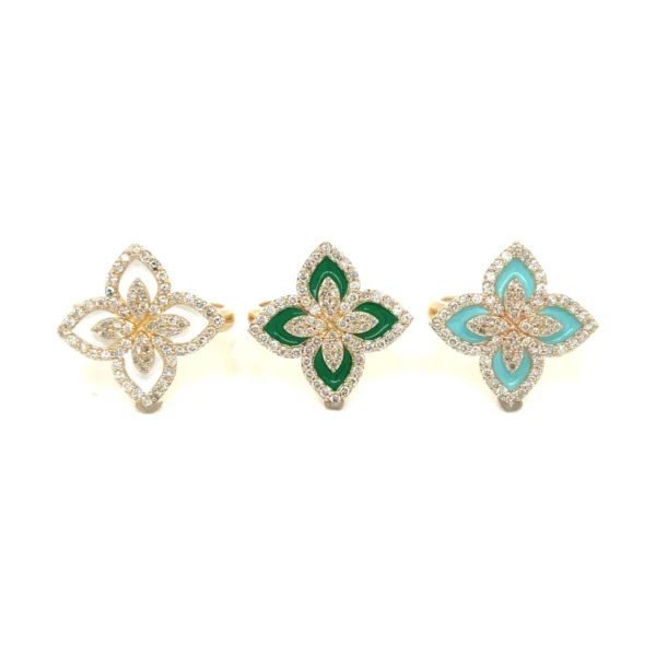Floral Enamel Diamond Ring