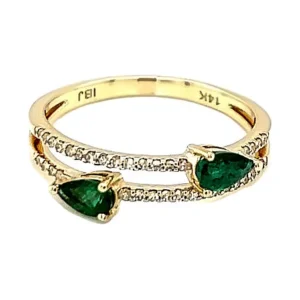 Pear Emerald Diamond Ring