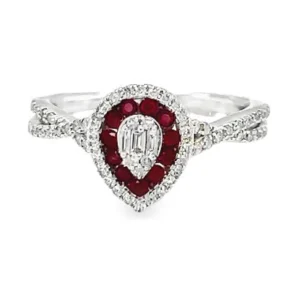 Pear Ruby Halo Ring