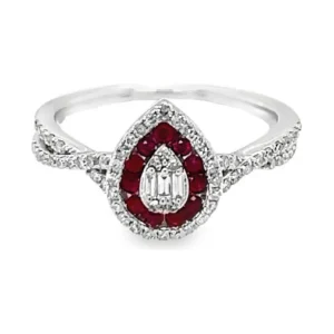 Pear Ruby Halo Ring