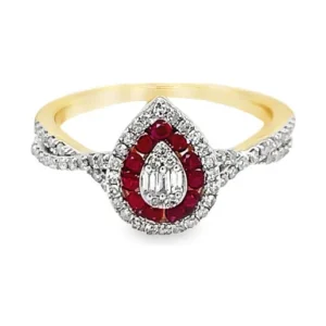 Pear Ruby Halo Ring