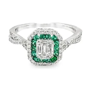 Emerald Diamond Halo Ring