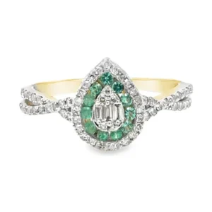 Pear Emerald Diamond Ring