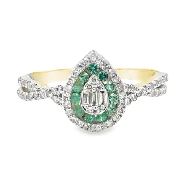 Pear Emerald Diamond Ring