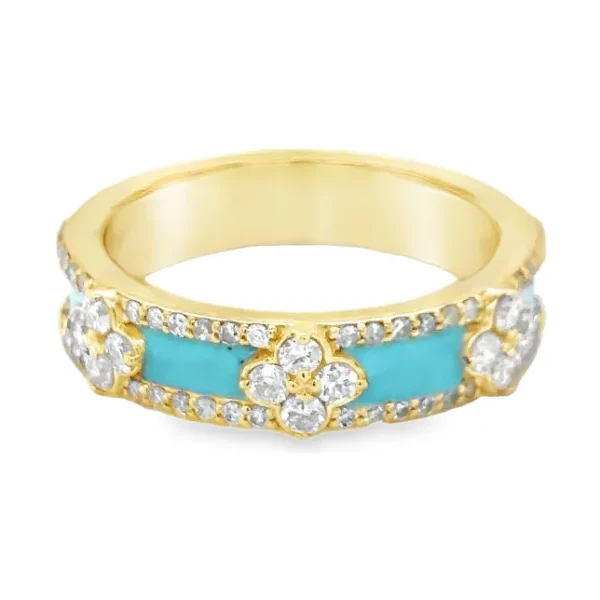 Turquoise Enamel Diamond Ring