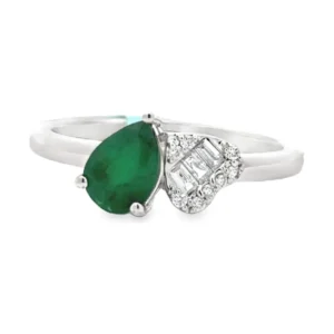Pear Emerald Diamond Ring