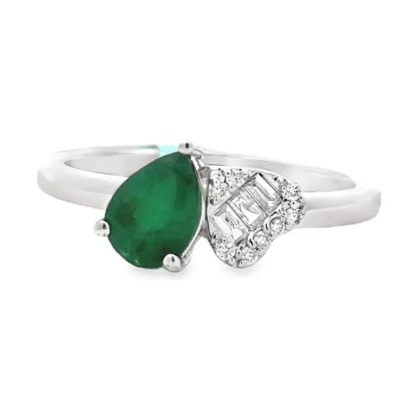 Pear Emerald Diamond Ring