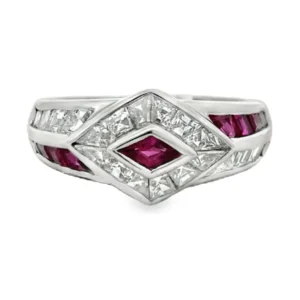 Diamond Ruby Geometric Ring