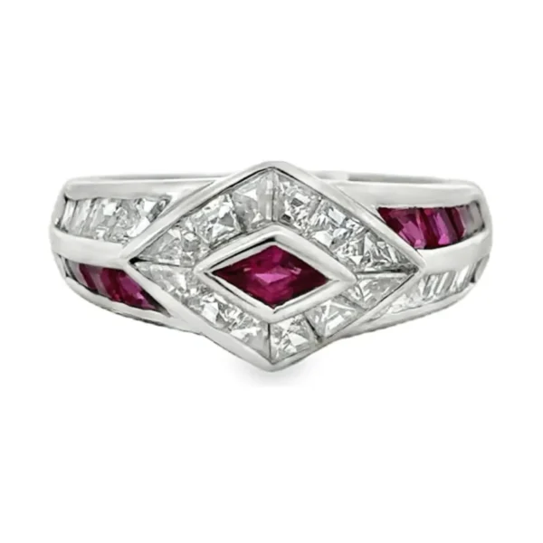 Diamond Ruby Geometric Ring