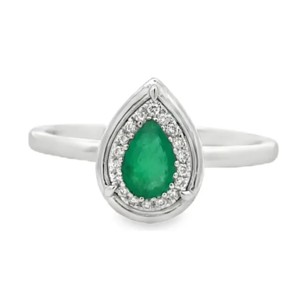 Pear Emerald Halo Ring