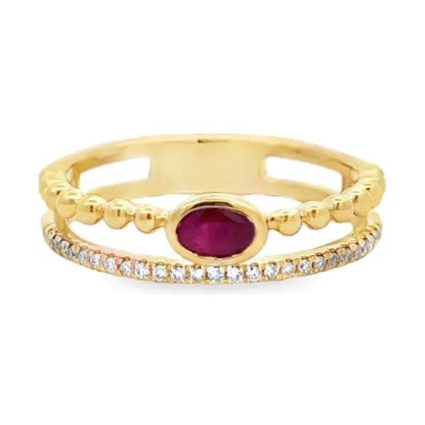 Oval Ruby Beaded Ring