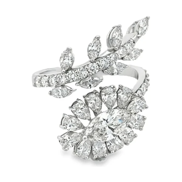 Floral Leaf Bypass Ring