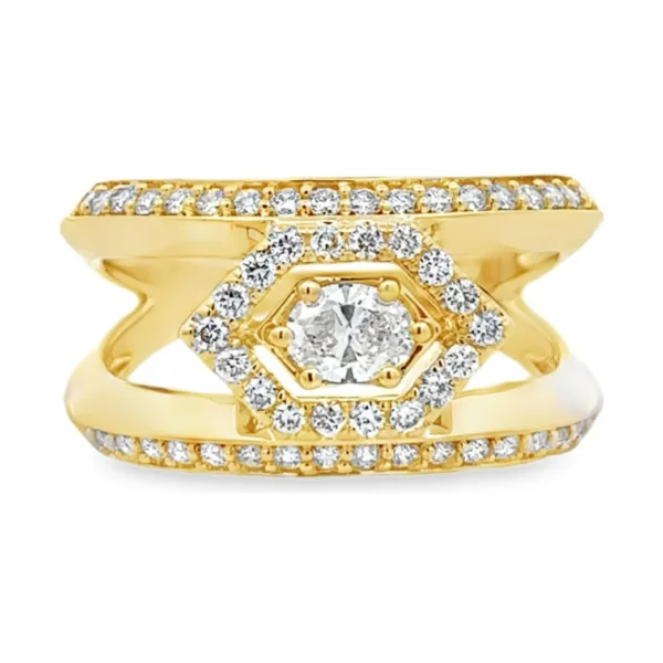 Geometric Diamond Halo Ring