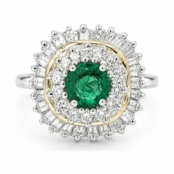 Emerald Diamond Halo Ring