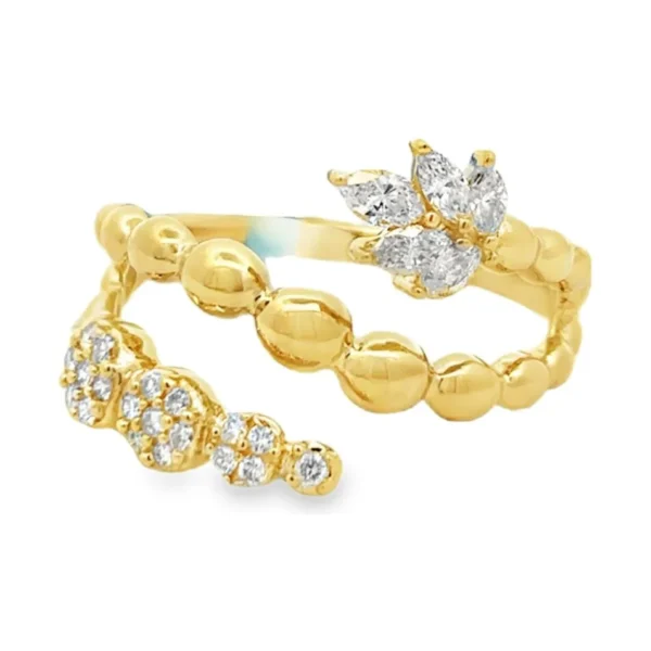 Beaded Diamond Bypass Ring